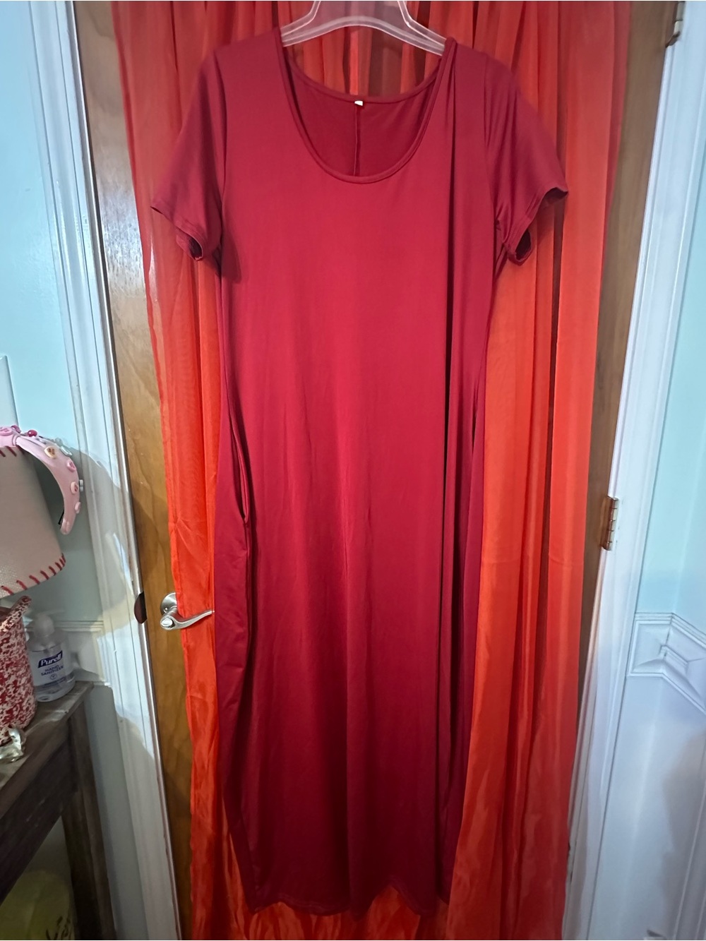 SHEIN Red Scoop Neck Short Sleeve Maxi Dress